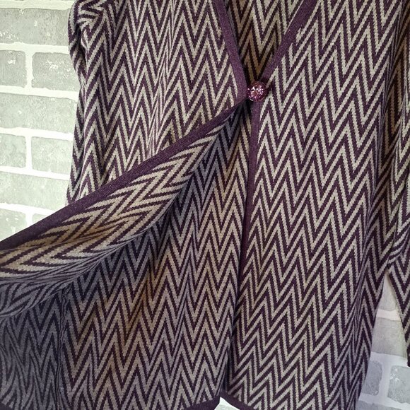 Vintage Wool Cashmere 90s Chevron Purple Gray Print Womens Cardigan Size Large - Picture 8 of 13
